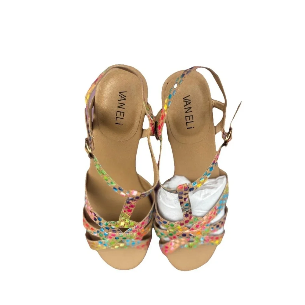 Vaneli Sandals Women's Size 8.5W Shoes Leather Multi-Strap Brandy Colorful New